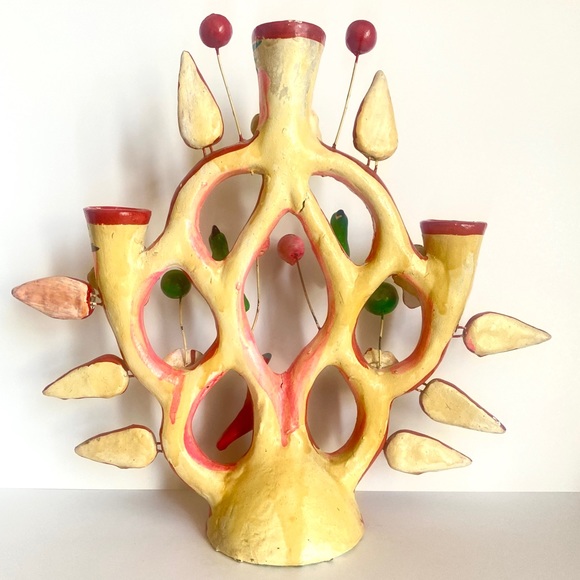 SOLD Vintage Mexican Tree of Life Candle Holder Candelabra Folk Art 1970s Boho - Picture 3 of 7